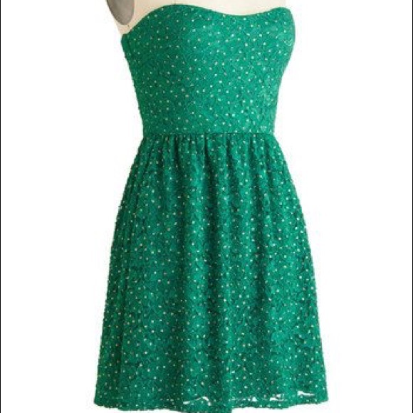 Modcloth Dresses & Skirts - ModCloth O’Sher Green Gold Glitter Dot Lace Dress